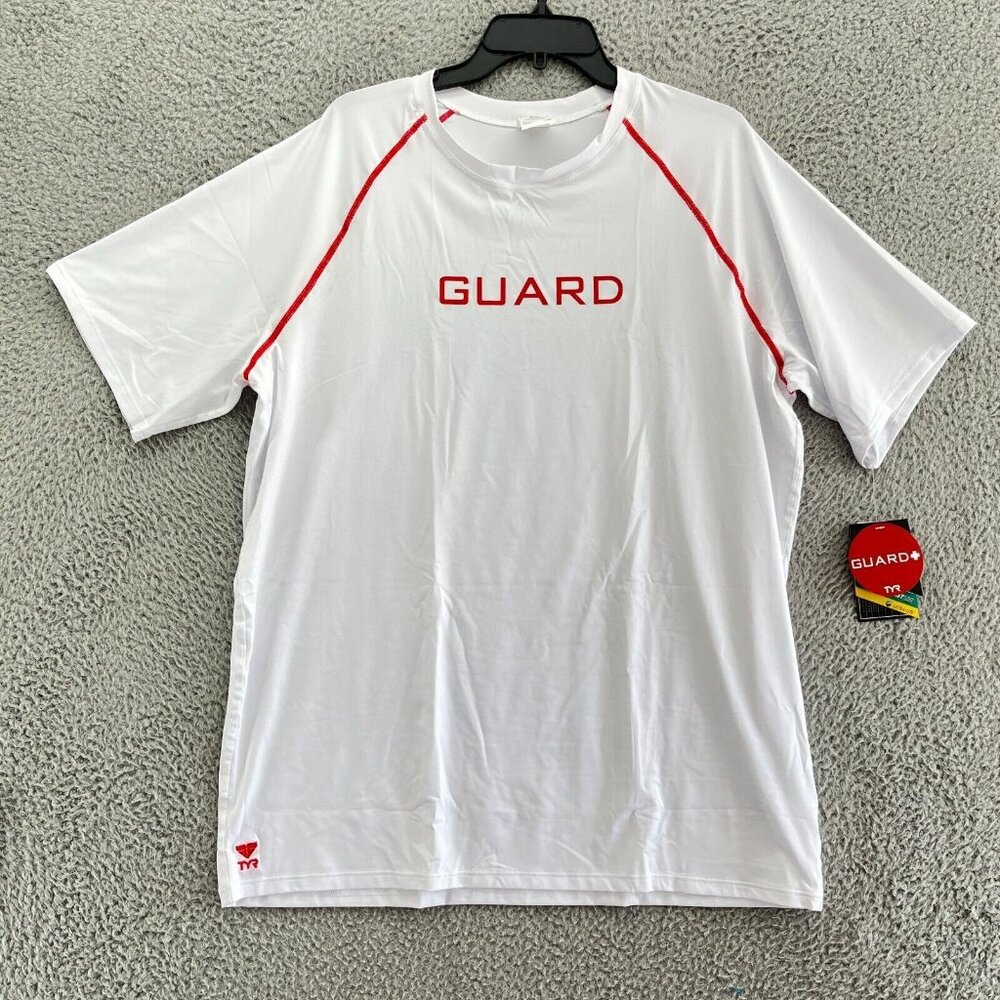 TYR Swimwear Mens XL White Durafst Kite 200 Short Sleeve Rash Guard New $39.99